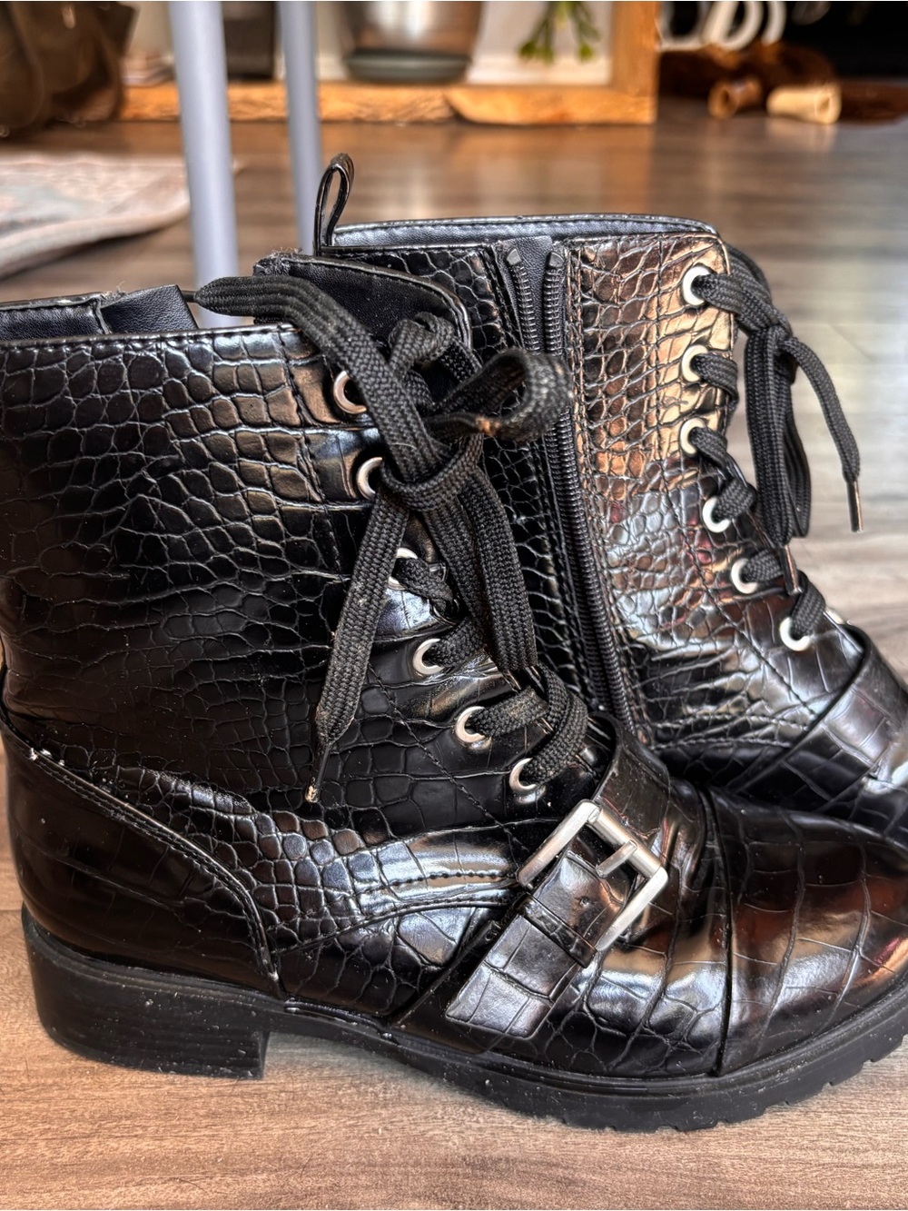 Aldo Black Croc-Embossed Boots